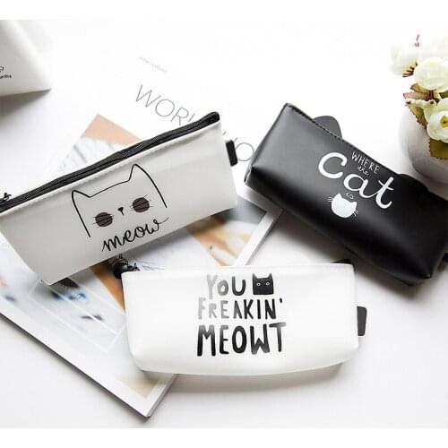 Cat Letters Silicon School Pen Bag Zip Pouch Kids Pencil Case Gift Girls Makeup Pouch Fashion Student Pencil Box Pencil Case