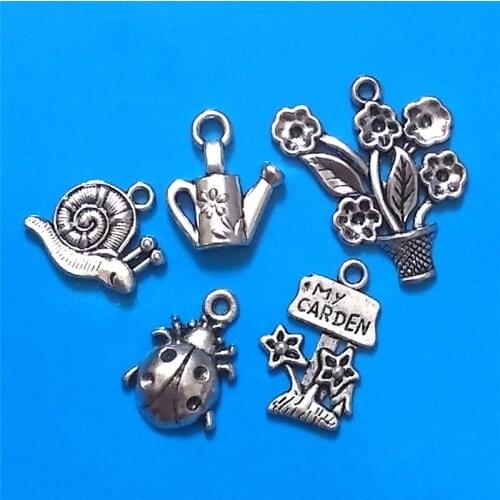 MIXED 30pcs Antique Silver Plated I Love Garden Charm Collection Charms Pendants DIY Jewelry Accessories