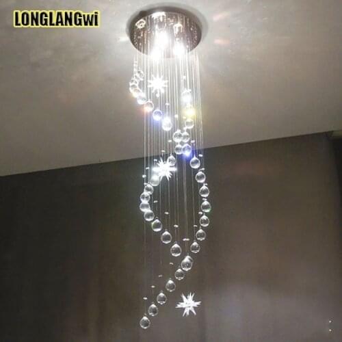 New modern K9 LED Crystal Chandeliers small spiral staircase lights crystal restaurant long stairwell hanging wire lights