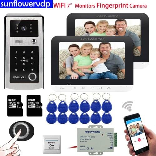Wifi 7" Video Intercom Fingerprint IC Cards Code Unlock Video Call Intercoms For + 32GB SD Card Door Station Intercom Video Call