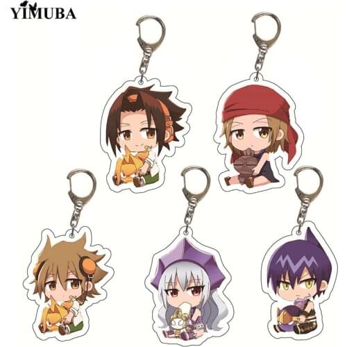 Japan Anime Shaman King Q Version Keychain Asakura Yoh Kyoyama Anna Figures Acrylic Metal Key Chain School Bag Charm Decoration