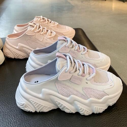 Casual Shoes 5CM Height Increasing Flat Platform Womens Platform Slippers 202 Summer Fashion Lace up High Heels Slippers Women