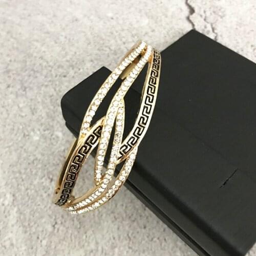 Gold Color Full Rhinestone Cuff Bracelet Bangle For Women Arabic Ethnic Wedding Party Jewelry Morocco and Algeria Bridal Gift