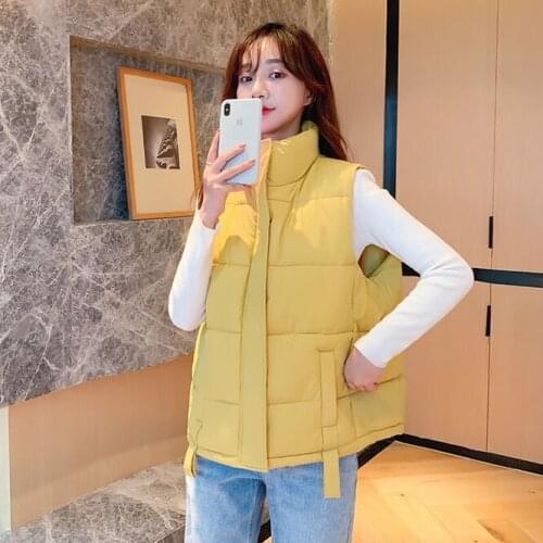 2021 New Winter Chalecos Para Mujer Winter Jacket Women Long Vests New Korean Stand-up Collar Cotton Waistcoat Female Yellow