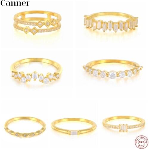 Canner 925 Sterling Silver Temperament Pavé Diamond Personality Fashion Female Resizable Gold Color Rings For Women Fine Jewelry