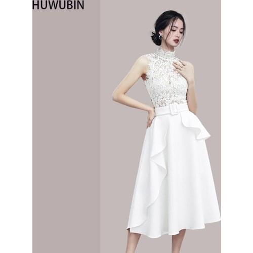 Summer Womens Lace Round Neck Waist Closed Sleeveless 2021 New Unique French Avant-Garde Irregular Stitching Fashion Dress