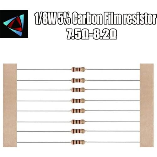 100pcs 1/8W 5% Carbon Film Resistor 7.5R 8.2 9.1 10 11 12 15 18 20 22 24 27 30 33 36 39 43 47 51 56 62 68 75 82 ohm