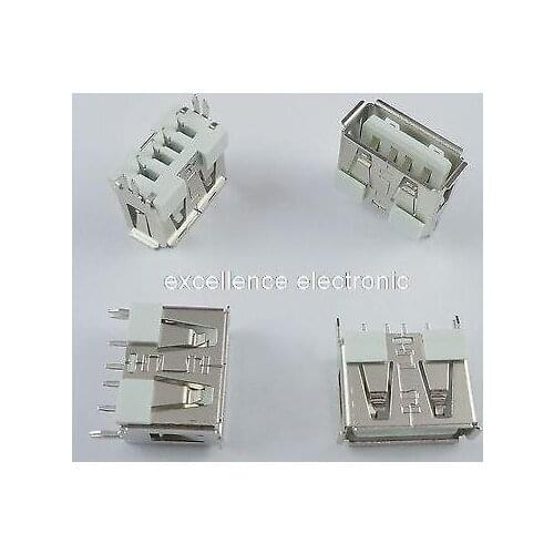100 Pcs New USB 2.0 Female Type A 4 Pin PCB Connector 180 Degree DIY