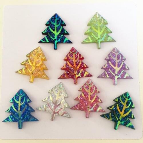 20pcs AB Resin 25*27mm Bling christmas tree flat back rhinestone 2 hole buttons Wedding Ornaments diy appliques D64*2