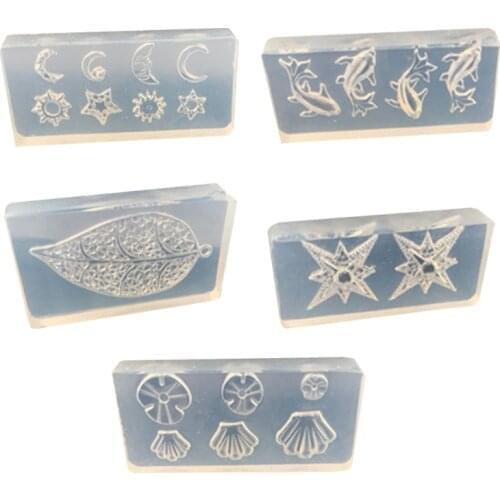 5Pcs Resin Mold Leaves Flower Starfish Shell Nail Carving Decorations Silicone Mould DIY Crafts Stencils Jewelry Making Tools