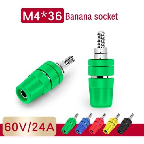 5pcs m4x36 pure copper terminal 4mm banana Jack Socket 20A binding post Banana plug connector M4*36 Black red blue green yellow