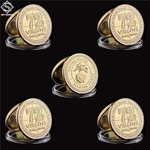 5PCS USA Challenge Coin 72 Virgins Dating Service USMC Army Marine Corps Gold US Coin Online Value
