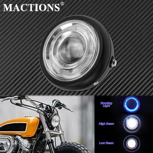 6'' Motorcycle Front Headlight Grill Blue Halo Lamp For Harley Night Rod Special VRSCDX Dyna Sportster Softail Cafe Racer Custom