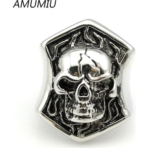 AMUMIU 316l Stainless Mens Skeletons Jewellery Ring Skull Accessory Rock Hip Hop Fashion Party Gift HZR043