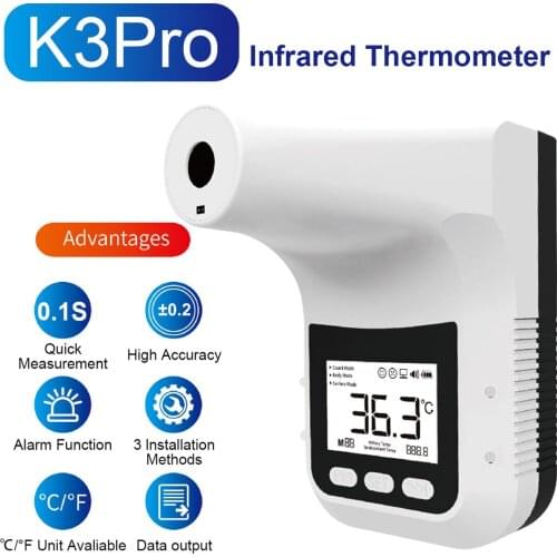 K3 Pro Automatic Infrared Thermometer Wall-mounted Handsfree LCD Digital Forehead Thermometers Gun For Office/Supermarket
