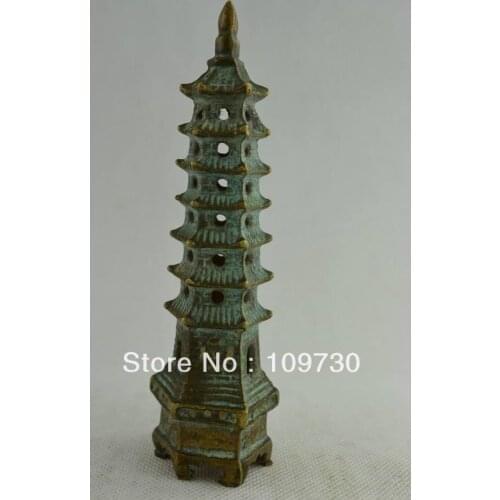 Free shipping Orient Old Collectibles Decorated Handwork Bronze Wenchang Pagoda Statue