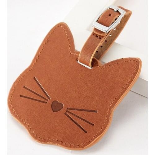 Suitcase Bag Tag Name Address ID Label Women Cute PU Cat Head Luggage Tag Travel Accessories