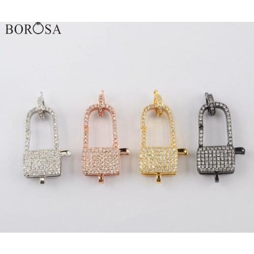 BOROSA Trendy Lock Clasp Necklace Pendant Micro CZ Paved Lock Pendant Jewelry Findings Women Metal Lobster Clasp Pendant WX1306