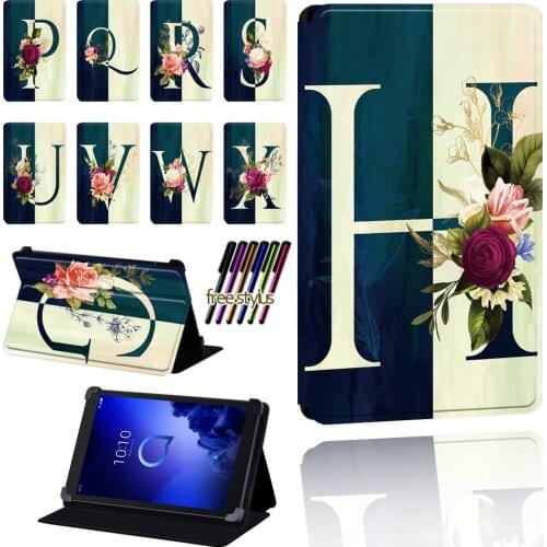 Half Letter Tablet Case for Alcatel 1T 7 10/3T 8 10/A3 10 Tablet Leather Foldable Anti-fall Protective Case Cover + Stylus