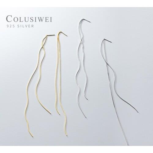 COLUSIWEI Genuine 925 Sterling Silver Snake Chain Double Tassel Drop Earrings For Women Long Chain Dangle Earring Fine Jewelry