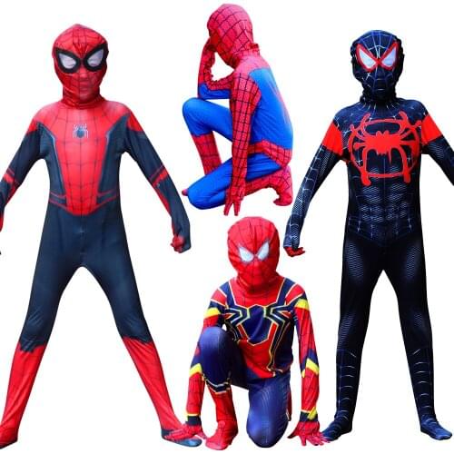 Childrens Halloween Costume Spider-boy Cosplay Spider Miles Morales Cosplay Costume Zentai Spidergirl Pattern Bodysuits