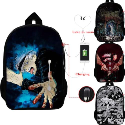 Jujutsu Kaisen Printed USB Charging Backpack Children Bookbag Boys Girls School Bags College Student Laptop Bag Mochila 16 Inch