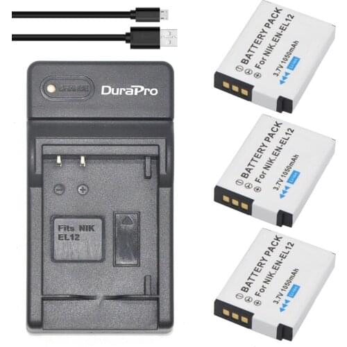 Durapro 3pc EN-EL12 ENEL12 EN EL12 Li-ion Battery 3.7V 1050mAH Batteria +USB Charger for Nikon S8200 S9100 S9200 S9300 P300 P310