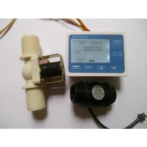 G1" Water Flow Control LCD Display+Flow Sensor Meter+Solenoid Valve Gauge New