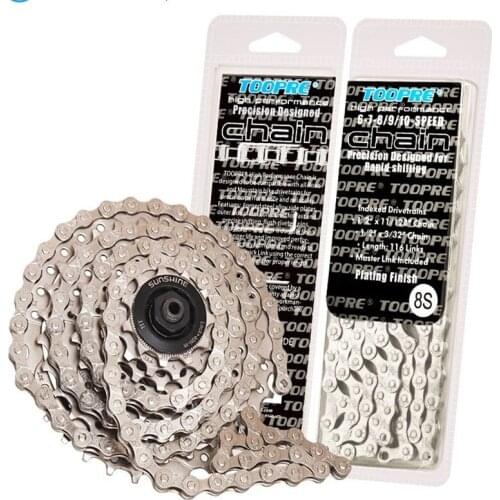 6/7/8/9/10/11 Speed MTB Road Bike Chain Mountain Bike Electroplated Silver Chain 24/27/30 Variable Speed Bicycle Accessories