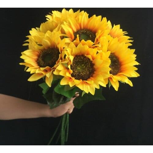 7Pcs Fake Single Stem Sunflower Yellow Color Simulation Gerbera for Wedding Centerpieces Home Party Floral Decoration