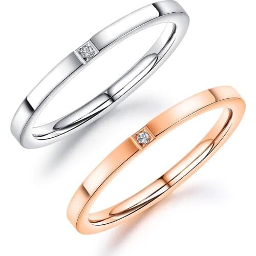 FATE LOVE Brand Stainless Steel Women Girls 2mm Thin Small Rings White Cubic Zircon Stone Fashion Jewelry US size 4 5 6 7 8 9