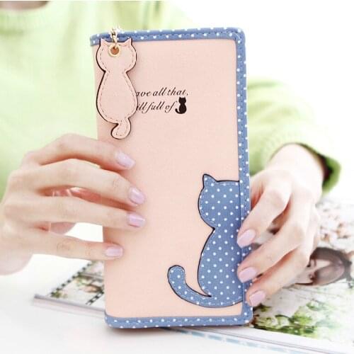 New Women Wallets Brand Design Lady Clutch Purses Cute Cat Money Bags Cards Holder Matte Leather Woman Wallet Handbag Coin Purse