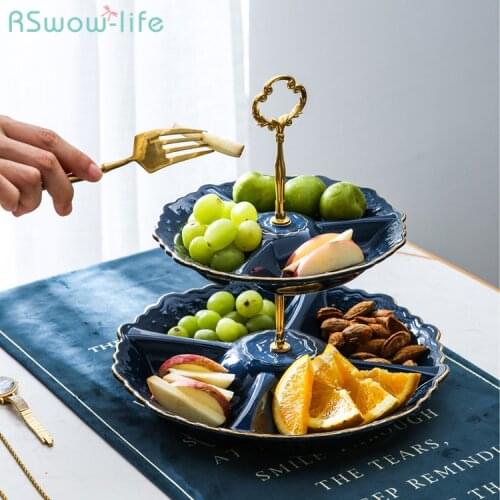 Creative Light Luxury Double-layer Ceramic Plate Home Living Room Fruit Plate Snack Plates Serving Platter For Kitchen Supplies