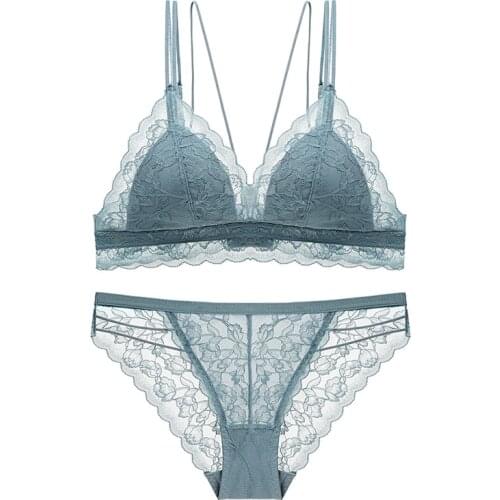 Lace Thin Lined Triangle Bra Bandage Wireless Bra High-cut Briefs Set Underwear Women Lingerie Comfortable Breathable 2020 New