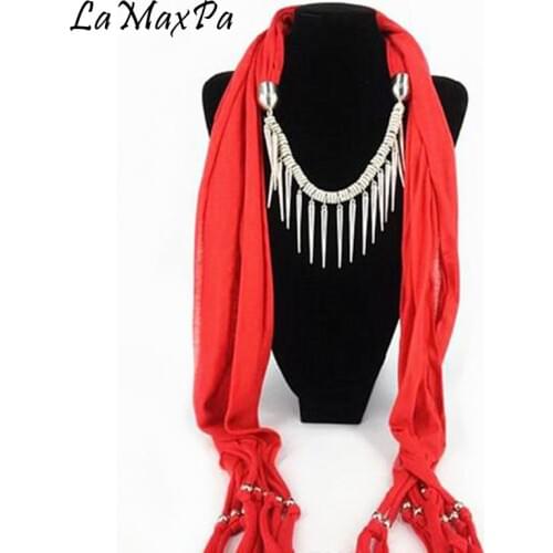 LaMaxPa New Fashion Scarf Women Jewelry Charm Scarf Tassel Punk Style Femme Elegant Echarpe Mujer Colgante Bufanda Vrouwen Sjaal