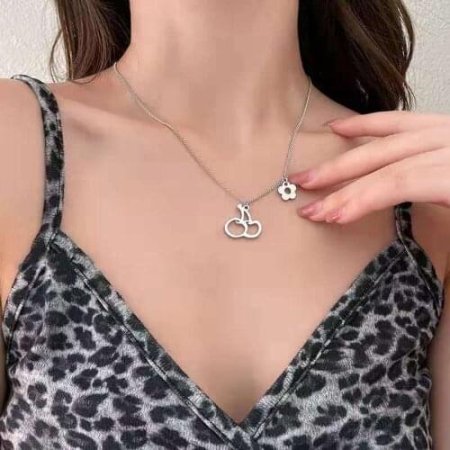Cute Cherry Necklace Summer Sweet Choker Romantic Flower Pendant Valentines Day Gift Womens Neck Chain Jewelry Wholesale