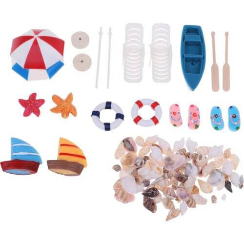 Miniature Deck Chair Beach Umbrella Boat Shell Kits for Dollhouse Life Scenes Decoration Aquarium Decor Accessory