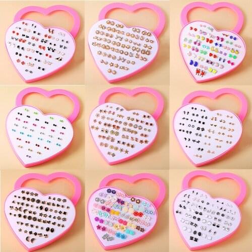 Earring Set-heart-shaped box Cartoon animal fruit pearl geometry rhinestone Plastic Resin Earrings for girls