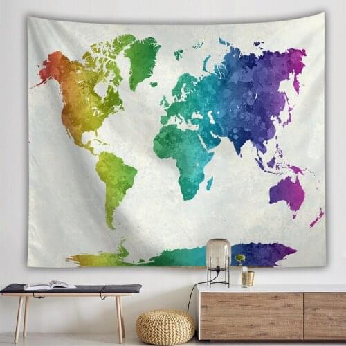 Wall Hanging Tapestry Travel Camping Mat World Map Printing Pattern Yoga Pad Sleeping Carpet Beach Blanket