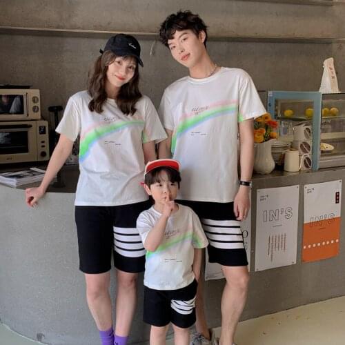 New Summer Matching Mother Daughter Clothes Rainbow Family Matching Parent-child Outfit Short Sleeve T-shirts Fashion Korea