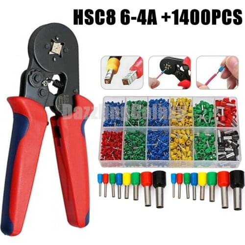 1400PCS Wire Terminal Crimp Connector Insulated Uninsulated Cable Terminals End Ferrules HSC8 6-4A Crimping Pliers Tool