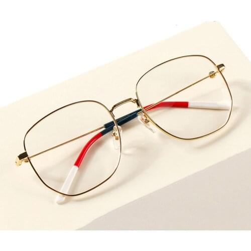 Fashion Women Oversize Glasses Frames Gold Alloy Eyeglasses Full-rim Ultralight Optical Eyewear Frames Prescription Spectacles