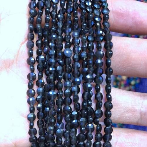 Wholesale 2strings Natural Black Obsidian Beads 2x4mm Faceted Bean Coin Gem Stone Loose Beads For jewelry DIY 15.5"/string