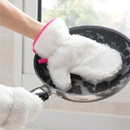 Microfiber Dishwashing Glove Non - dip Oil 1 PC Kitchen Gadgets Non-slip Cleaning Hanging Magic Gloves Waterproof Bamboo Fiber