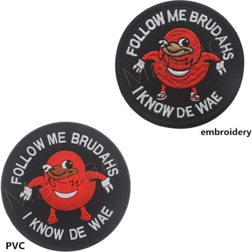 Ugandan Knuckles Patch Follow me I Know De Wae Hook & Loop embroidery Patch Black MemePVC Patch Badge