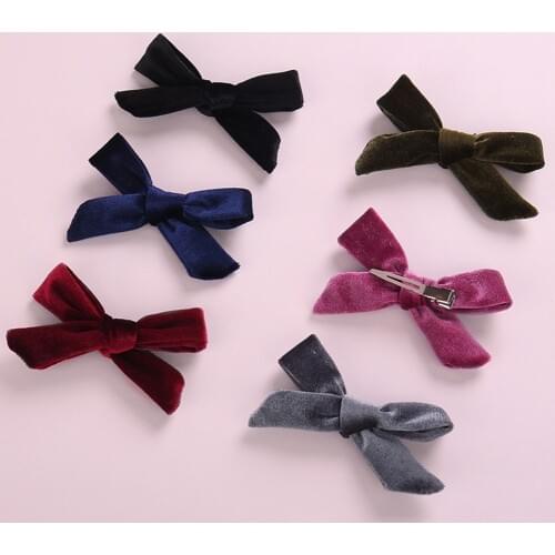 Velvet Handtied Bow Nylon Headband or Clip for Autumn and Winter, Schoolgirl Velvet girls hair accessories Children Hairpins