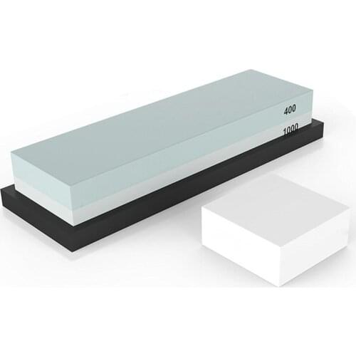 Premium Whetstone Sharpening Stone 2 Side Grit 400/1000 | Knife Sharpener Waterstone with NonSlip Rubber Base & Flattening Stone