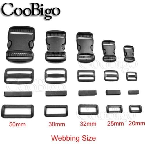 1set 20mm 25mm 30mm 38mm 50mm Plastic Slider Adjustable Rectangle Ring Belt Loop Curved Side Release Buckles For Ribbon Webbing