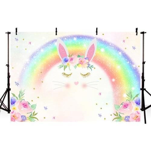 Rainbow Backdrop Unicorn Theme Floral Baby Shower Newborn Birthday Party Banner Photography Backdrop For Photo Booth
