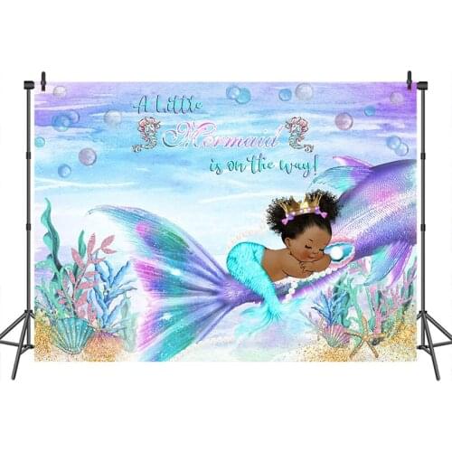 Mermaid Theme Baby Shower Photography Backdrop Underwater Mermaid Ethnic girl custom background photocall photo studiophotobooth